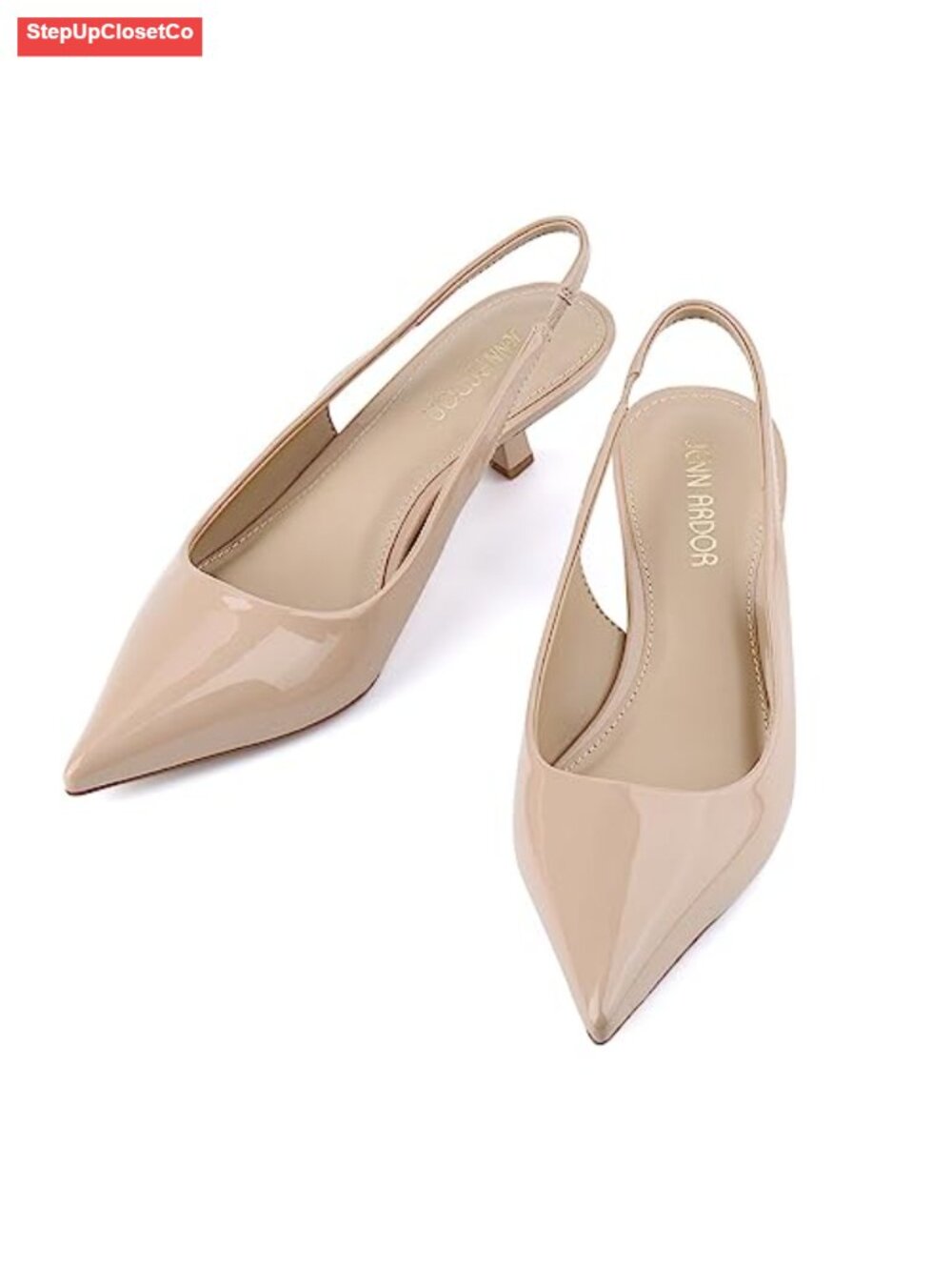 Slingback Kitten Heels - Closed Toe Pointed Toe Low Heels PU Leather